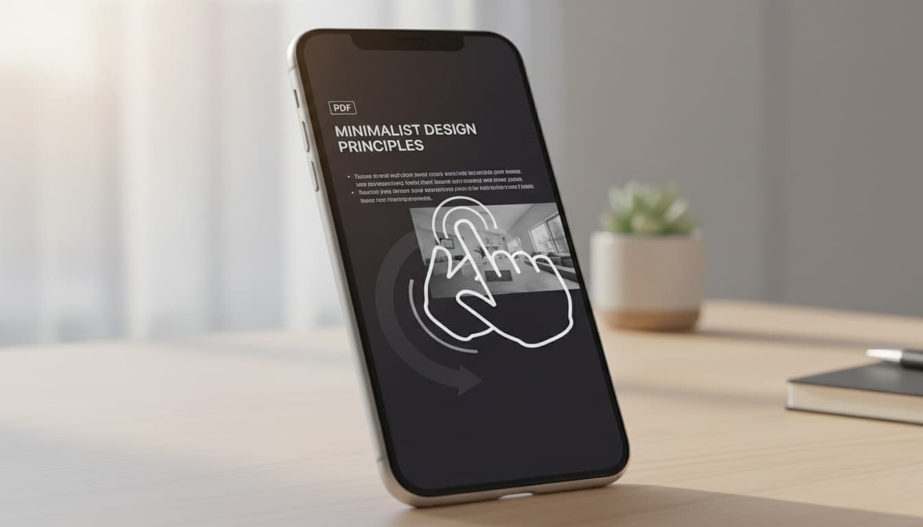 iPhone screen showing a PDF document with a two-finger swipe gesture indicator, representing hands-free text-to-speech activation on mobile device.