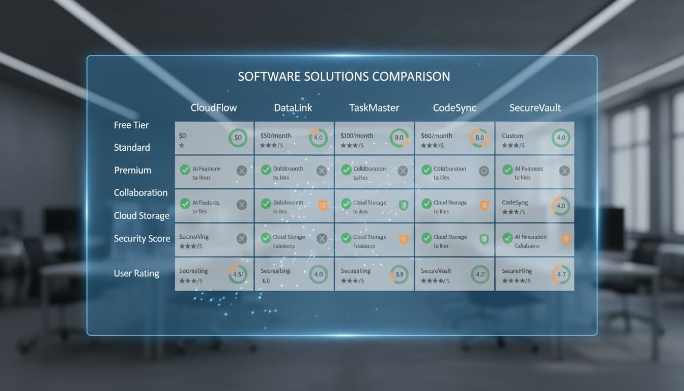 Digital comparison chart displaying pricing and feature differences between text-to-speech software platforms with organized data visualization.