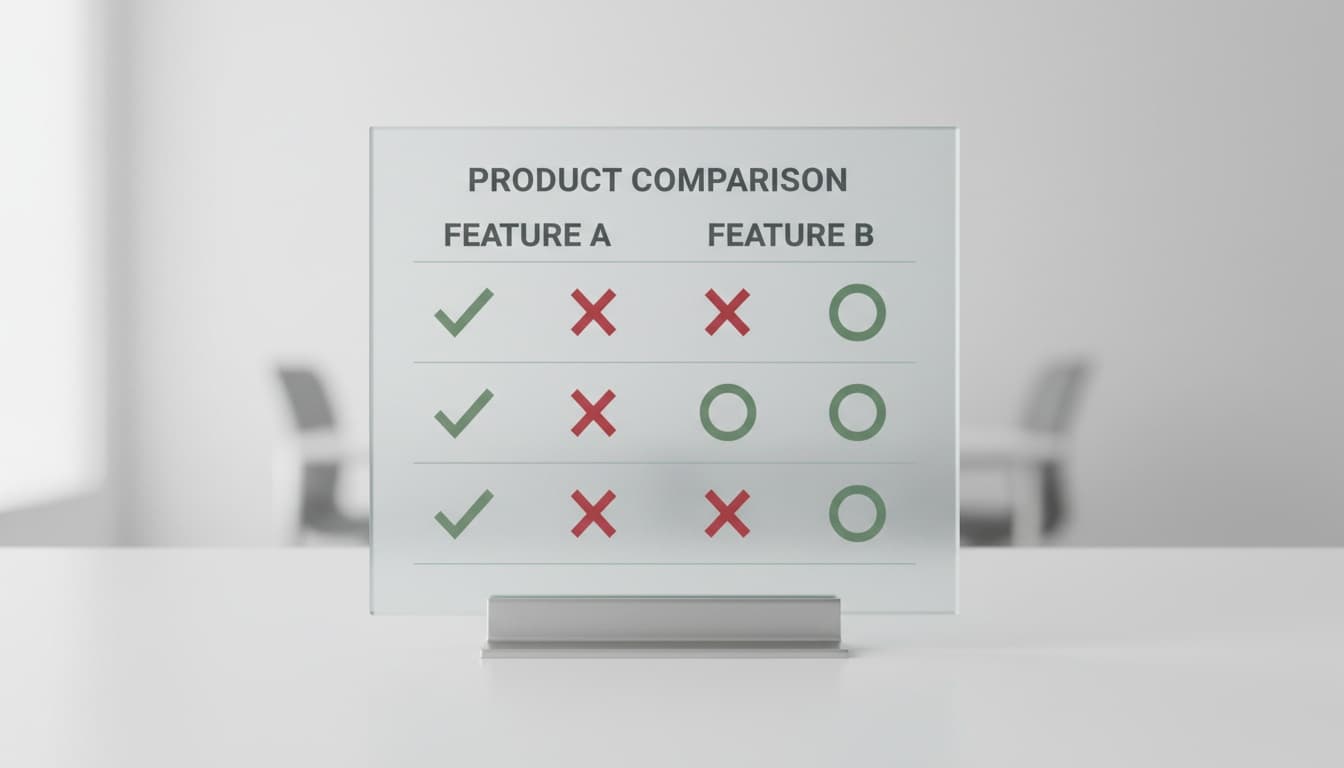 Side-by-side comparison table graphic with checkmarks and X marks in two columns, representing feature differences in a professional layout.